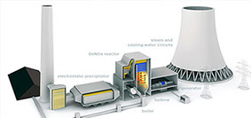 Steam cooling water circuits + Boiler +Turbine + DeNOc reactor + Electrostatic precipitator + Blue gas desulfurization